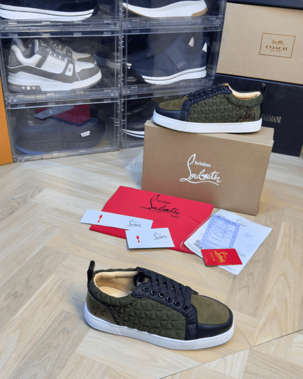 Christian Louboutin Spike Olive Sneakertop Sneaker - First Copy Replica